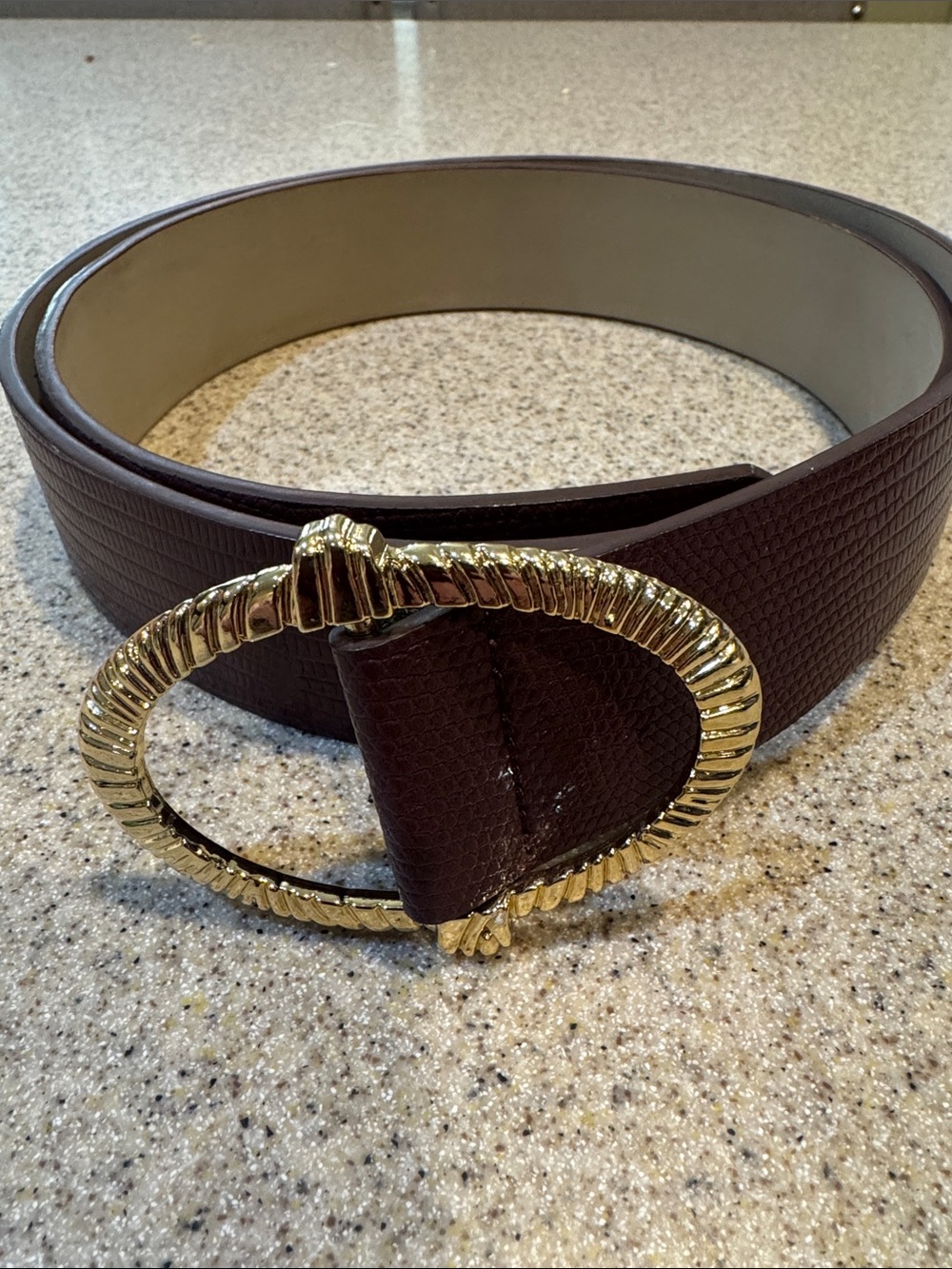 LOFT Burgundy Textured Belt with Gold Rope Oval Buckle